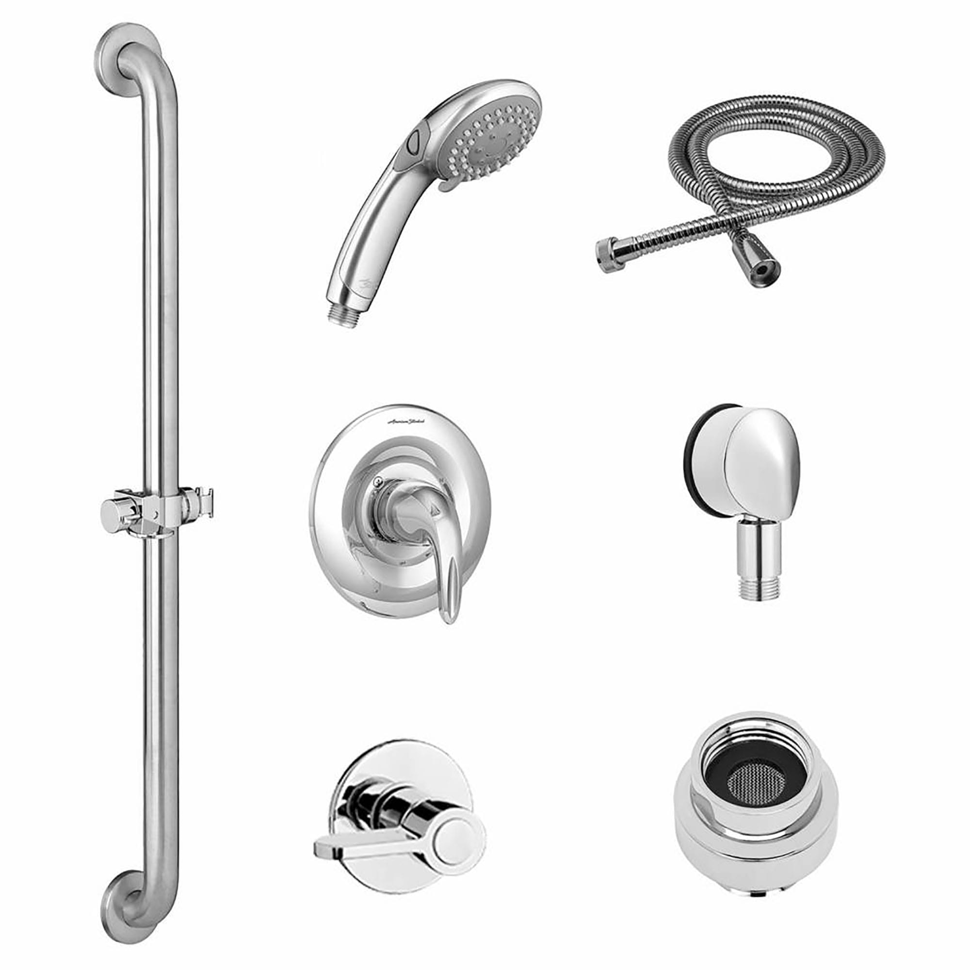 Commercial Shower System Trim Kit 2.5 gpm/9.5 Lpm with 36-Inch Slide-Grab Bar, Hand Shower and Showerhead